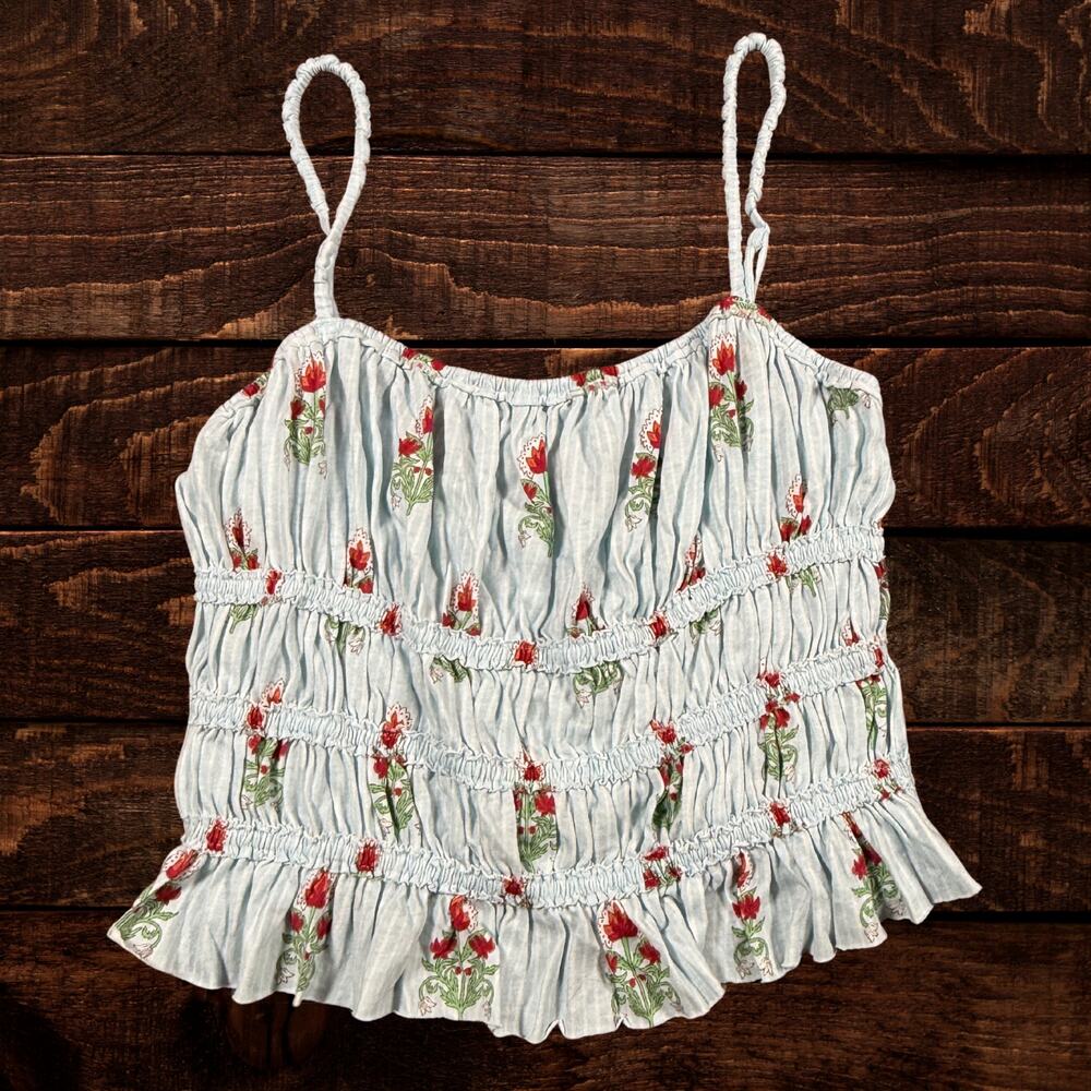 Free People We the Free Dolce Vita Floral Smocked Peplum Boho Tank Top Large - Picture 2 of 8